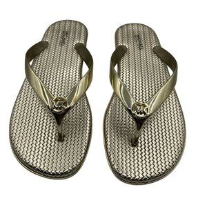 Michael Kors Womens 8M Jelly PVC Flip Flops Metallic Gold Sandals Beach Vacation